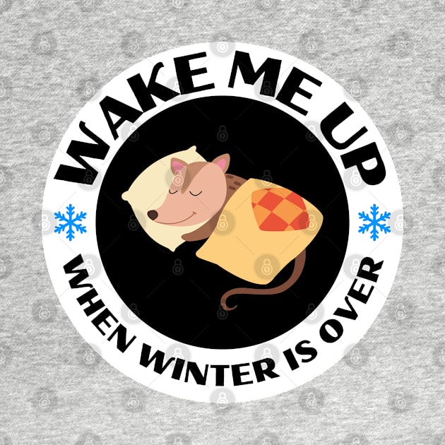 Wake Me Up When Winter Is Over. Cute Round Design with Sleeping Opossum by Eveka